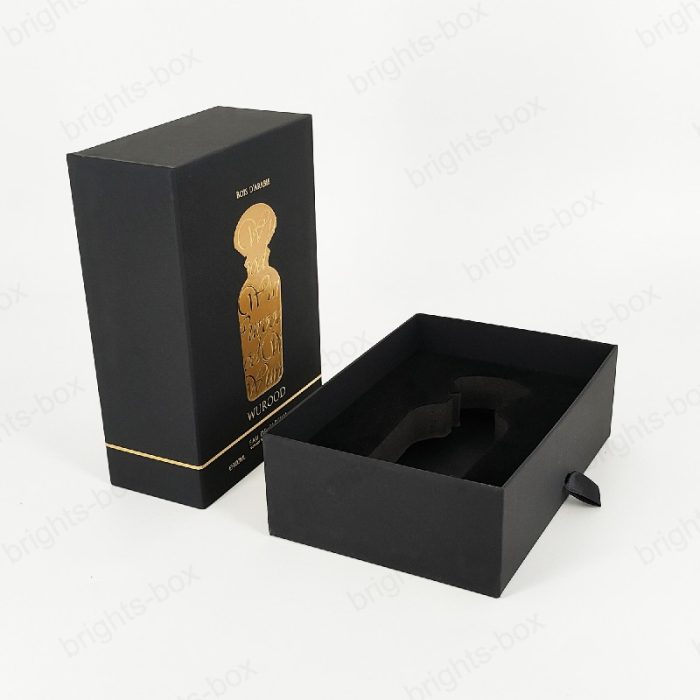 Chinese manufacturer Rigid Box Perfume Paper packaging Gold Hot stamping Embossing Soft touch