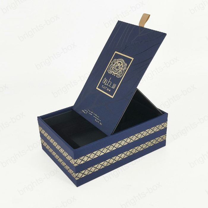Custom Perfume Packaging Box Luxury Black Paper Hinged Lid Wholesale Quality