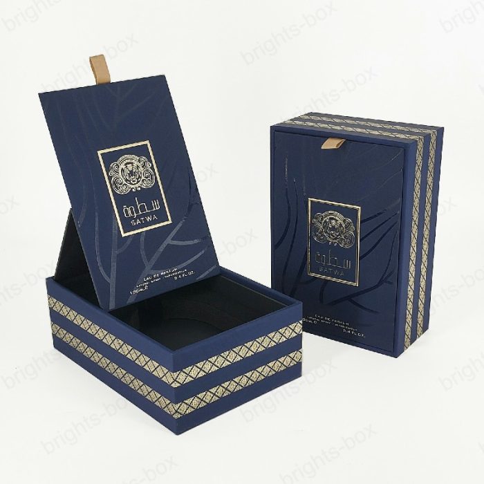 Custom Perfume Packaging Box Luxury Black Paper Hinged Lid Wholesale Quality