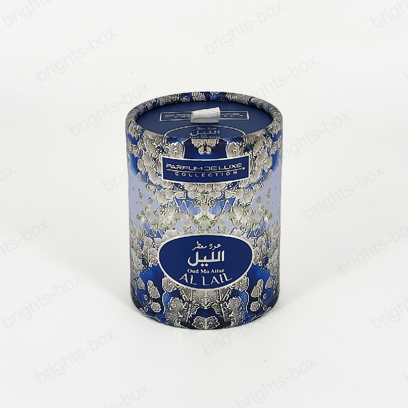 Cylinder Box Chinese manufacturer Perfume Paper packaging Gold Hot stamping Embossing Ribbon Soft Touch