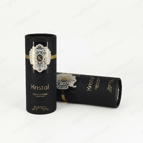 Cylinder box Chinese manufacturer Perfume Paper packaging Gold Hot stamping Glossy Varnishing Sticker