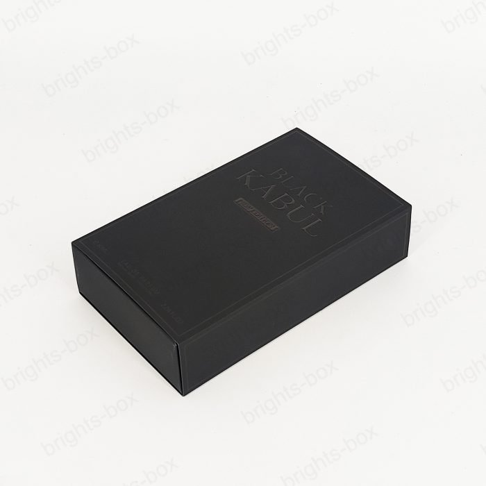 Folding Card box Chinese manufacturer Perfume Paper packaging Black Gold Hot stamping Embossing UV