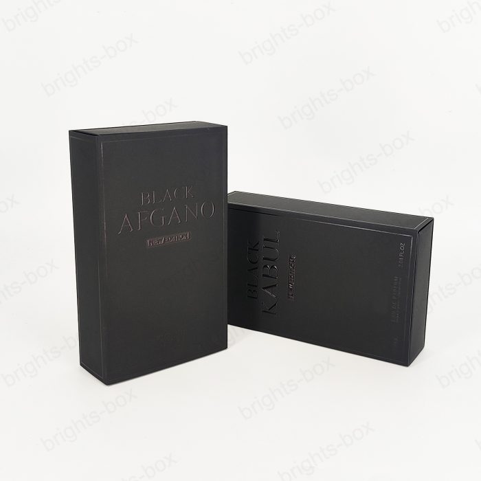 Folding Card box Chinese manufacturer Perfume Paper packaging Black Gold Hot stamping Embossing UV