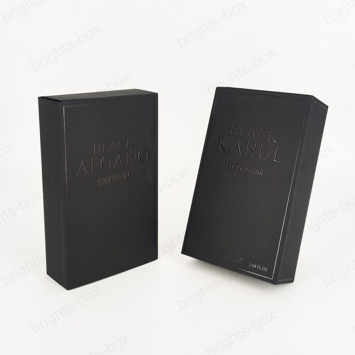 Folding Card box Chinese manufacturer Perfume Paper packaging Black Gold Hot stamping Embossing UV