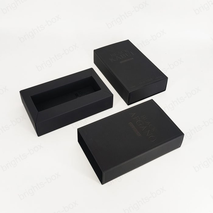Folding Card box Chinese manufacturer Perfume Paper packaging Black Gold Hot stamping Embossing UV