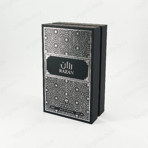 Luxury Rigid box Chinese manufacturer Perfume Paper packaging Silver Hot stamping Embossing UV Soft Touch