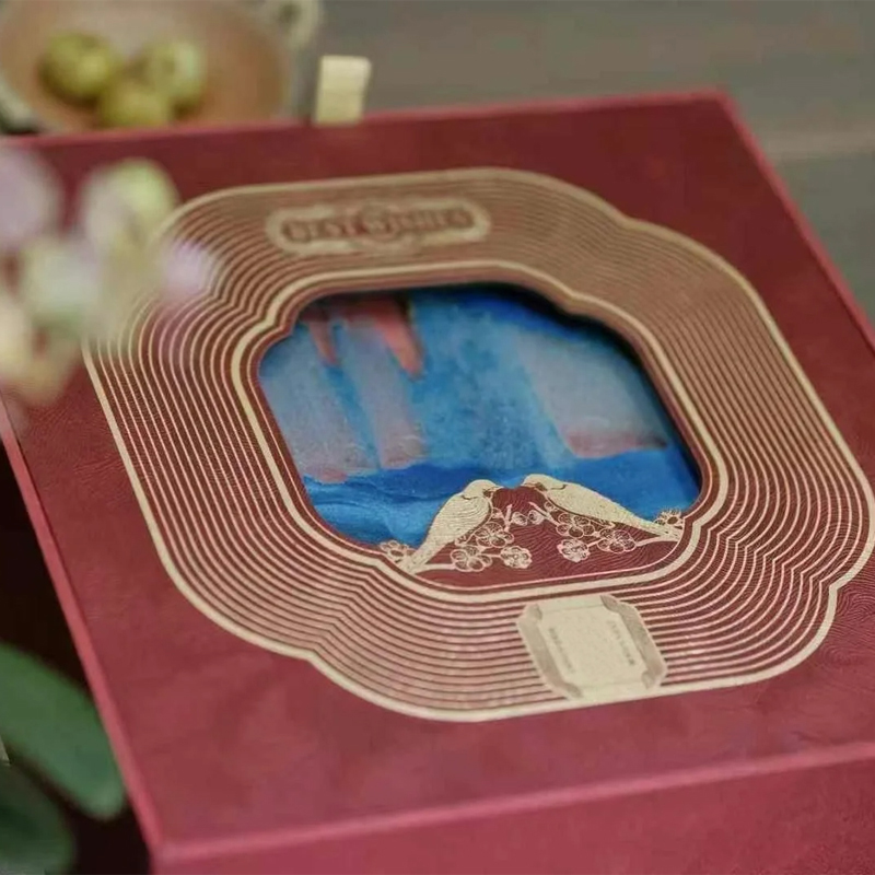 Customized Logo UV Printing Embossing Blue Quick Sand Gift Paper Box